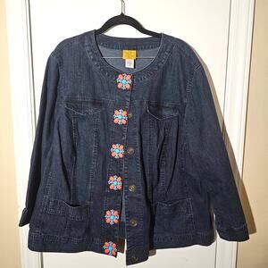 Ruby Rd Flower Button Jean Jacket Size 22W Ramie Cotton Blend Western Country